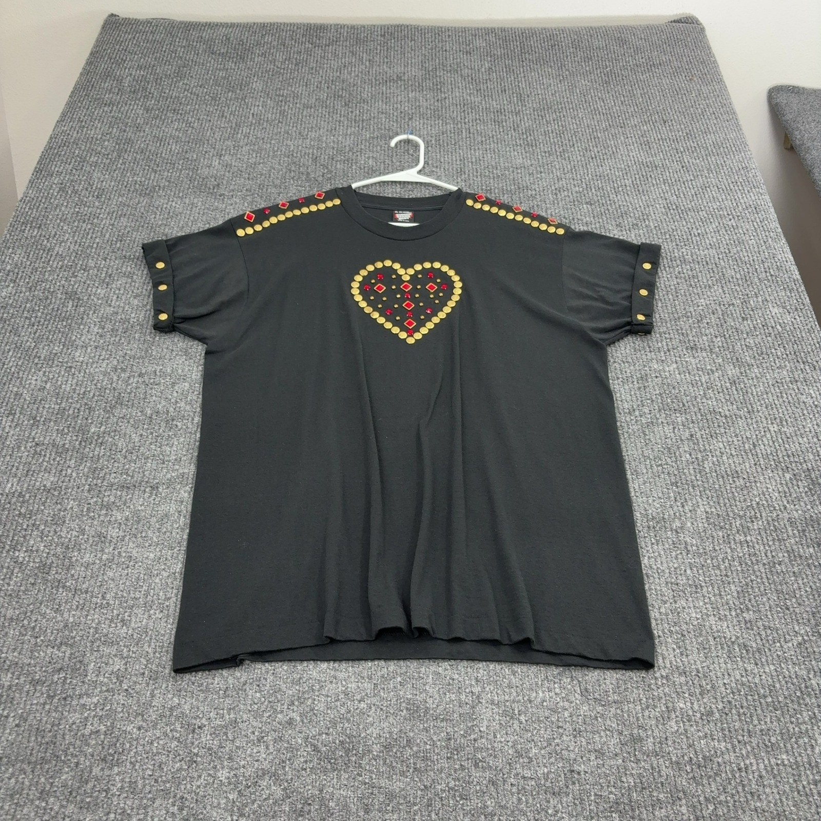 Vintage Screen Stars Best T Shirt XL Black Cotton Blend Studded Heart Retro 80s