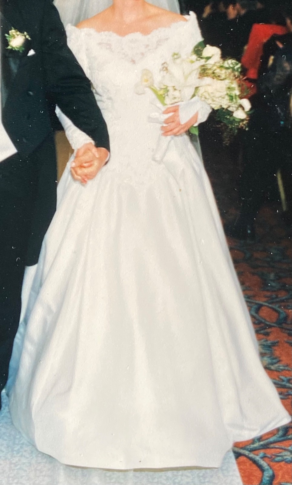 Vintage Wedding Dress 1990&rsquo;s Satin, beaded with lace, size 6, with train.