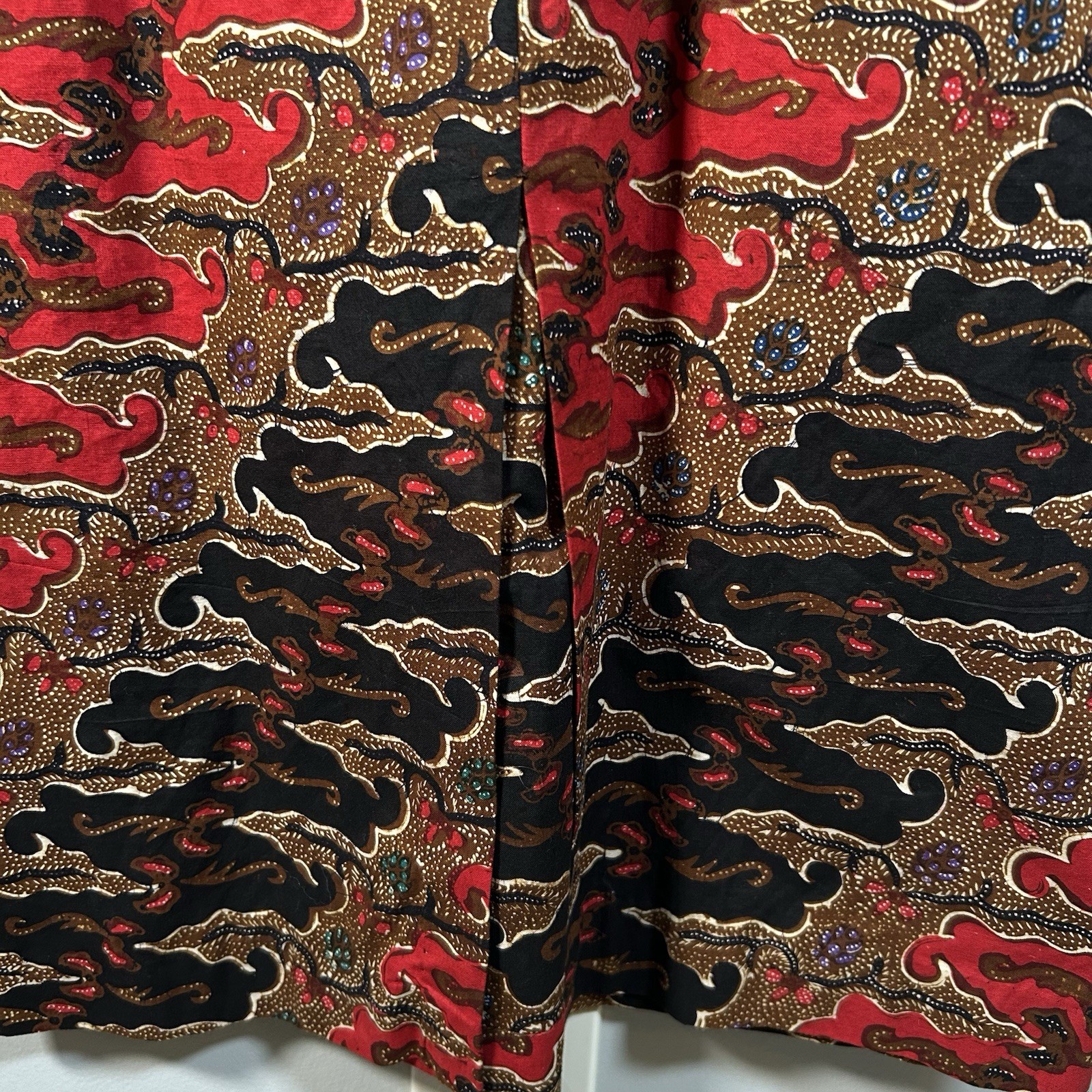 VTG 50s/60s Boutique Batik Border Print Bateau Neck Cotton Sheath Dress Sz S