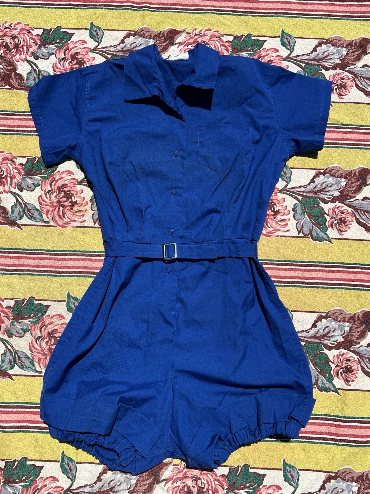 Vintage 60s Blue Romper Gym Athletic Exercise Playsuit Work One Piece Bubble
