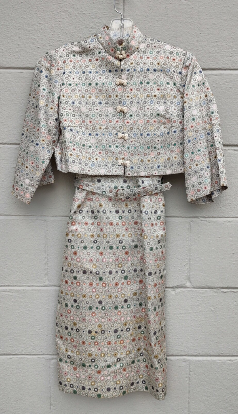 Hand Tailored Japanese Wiggle Dress with matching Jacket silk Brocade 1960’s