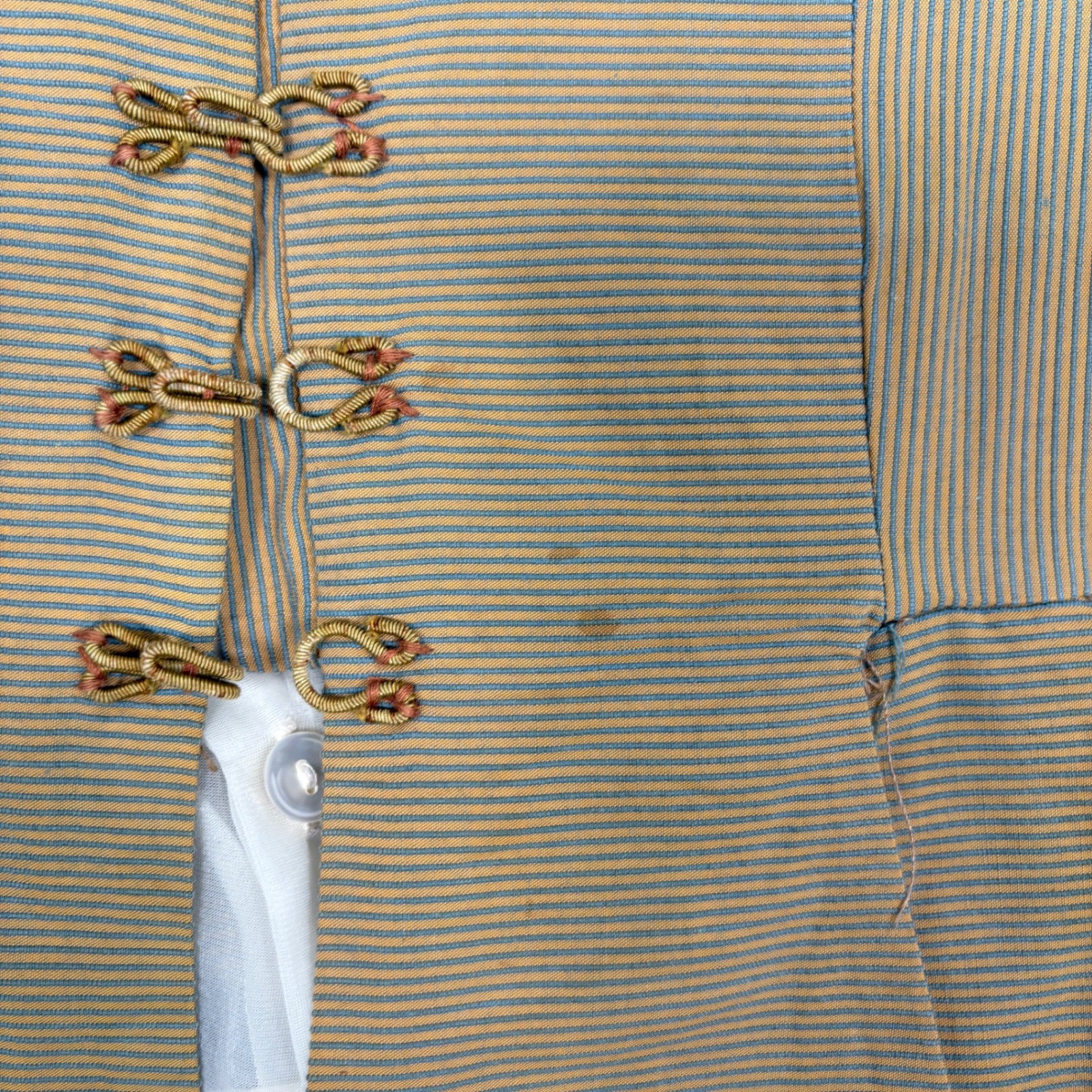I. Magnin Women 3 Piece Skirt Suit Set S Tan Blue Striped 50s New Look Vintage