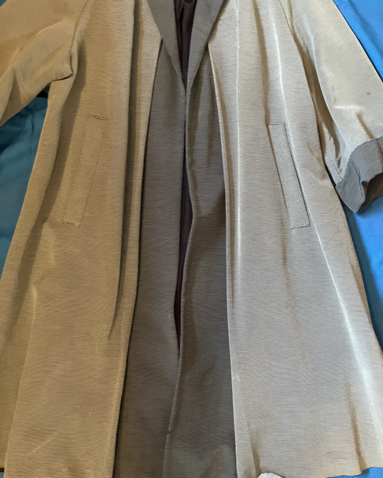 Beautiful 1950s Vtg Gray Faille Ribbed Open Swing Coat Needs TLC B46-48 Sm Med