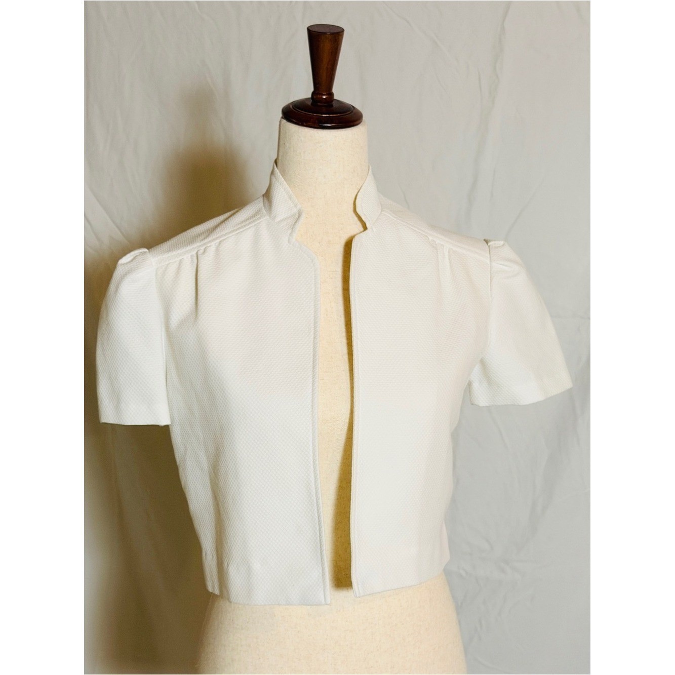 Vintage Lanz originals Short Sleeve Open Front puff sleeves Jacket in White 70s