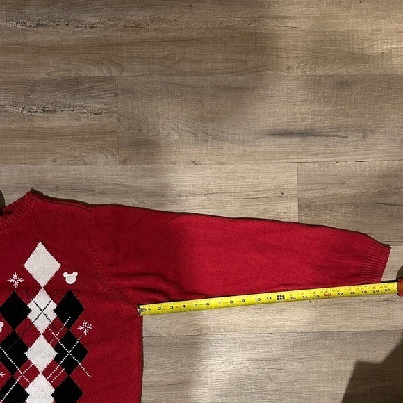 Vintage 90s Mickey Mouse Disney Argyle Pullover Sweater Oversized Red – XL