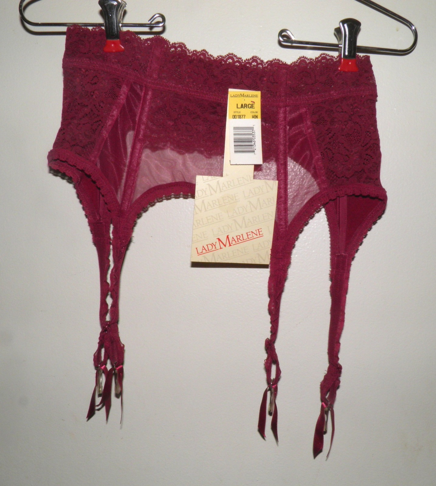 Rare Vintage Lady Marlene Garter Belt NOS, Lace Lingerie, (Large), Maroon Color
