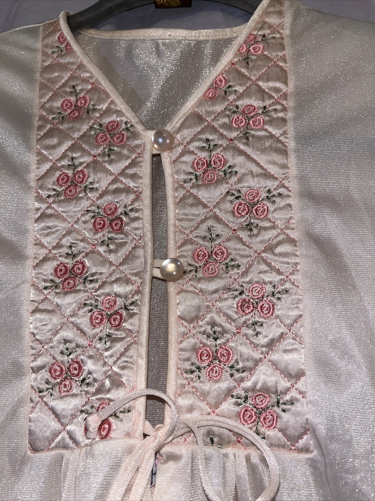 Vnt Dressing Gown Pink Floral Regency Embroidered Button/zip M 10 12 Hollywood