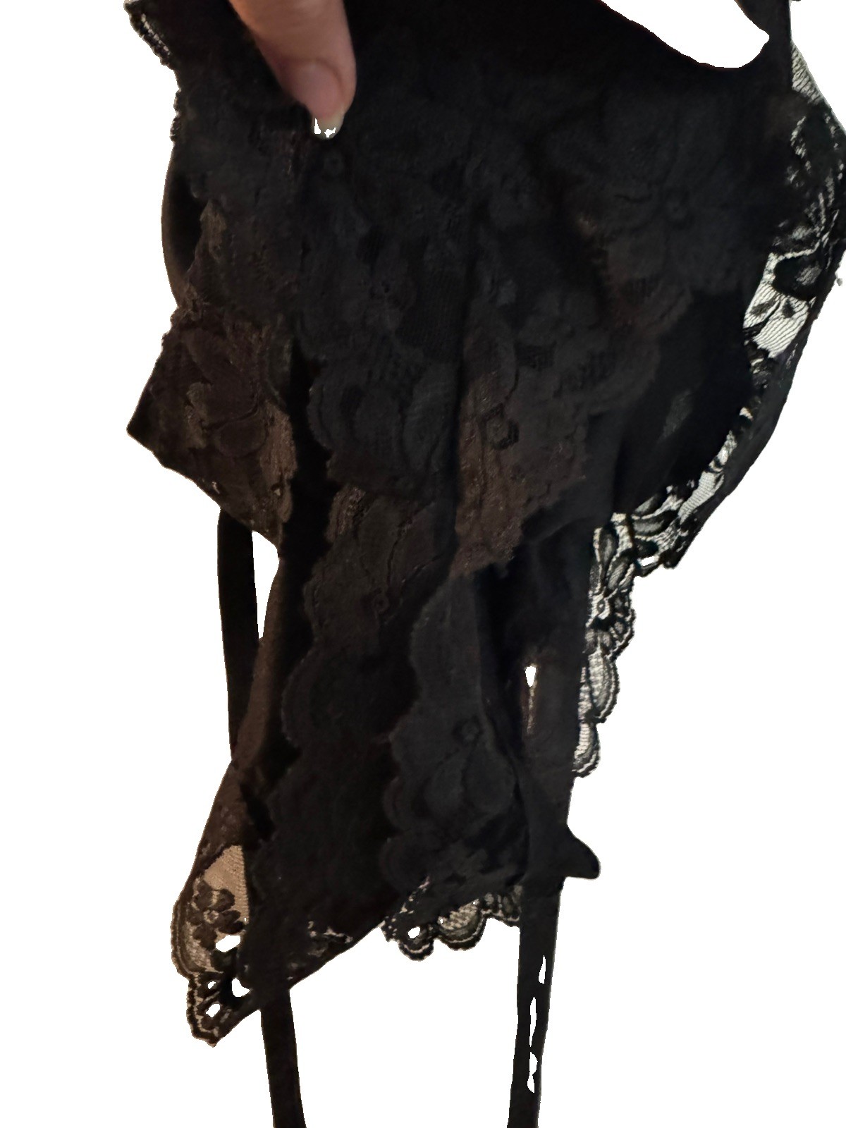 Vtg Dolores Poirette Black Satin Lace Teddy Romper Bodysuit Pull On Size M