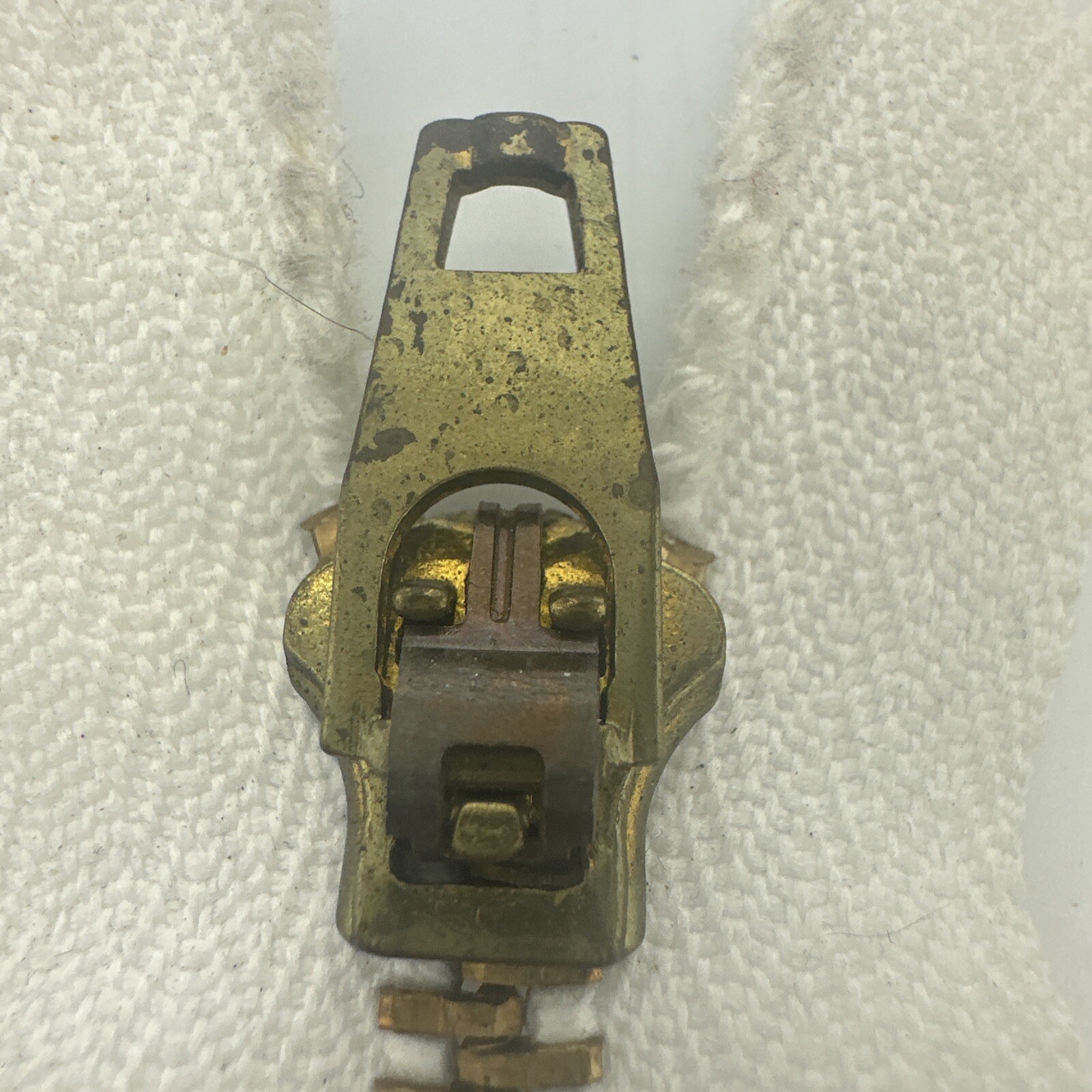 Vintage 7 Inch White Brass Metal Closed End Zipper NOS