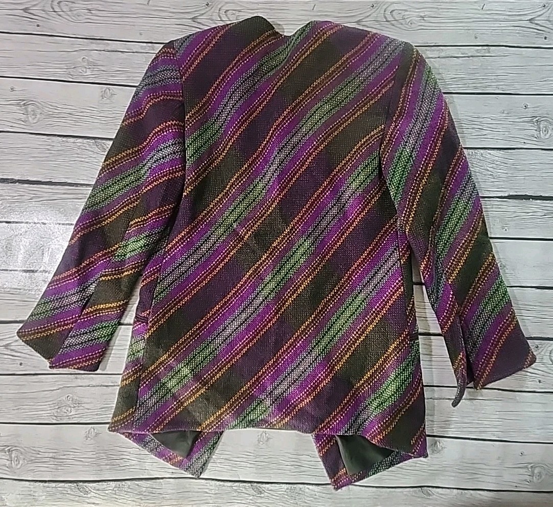 VTG Emanuel Ungaro Parallele Paris Italy Wool Tweed Jacket Sz Med/8 Purple Green