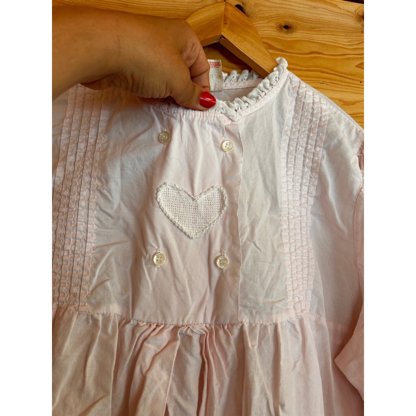 Vintage Cotton Nightgown Women Large Pink Eyelet Lace Heart Nocturne Nighty Retr