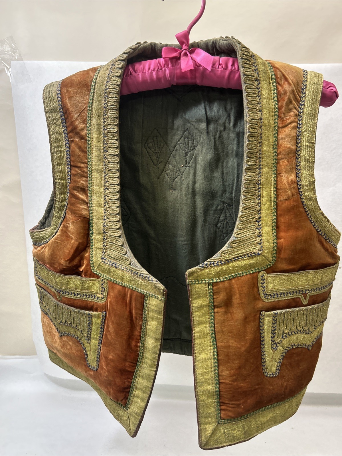 Vintage Hazara Vest Velvet W/Gold Metallic Embroidery India Hippie Boho Chic