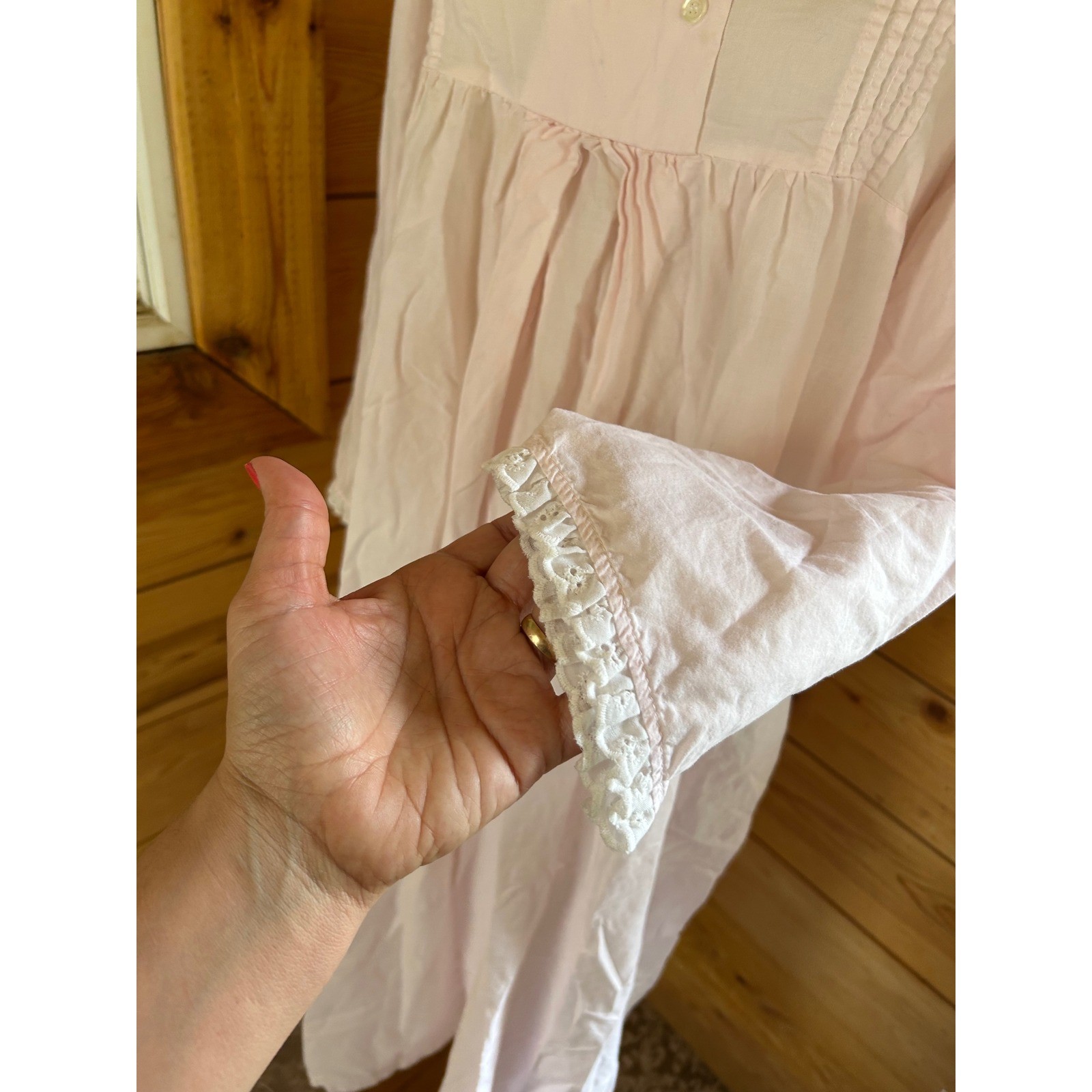 Vintage Cotton Nightgown Women Large Pink Eyelet Lace Heart Nocturne Nighty Retr