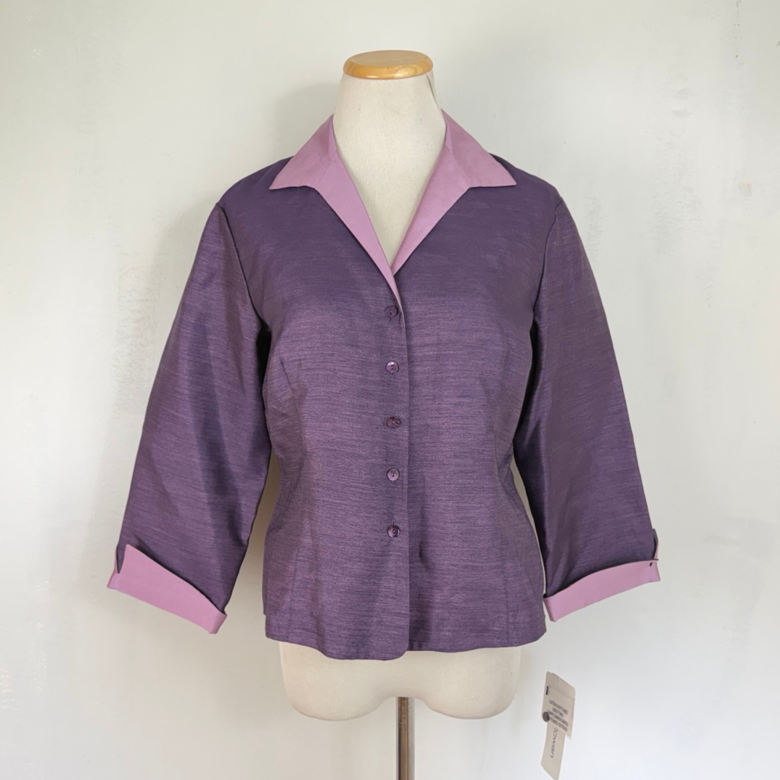 Vintage Purple Cropped Blazer Jacket Size Medium 90s Silk Cotton Collared Iris