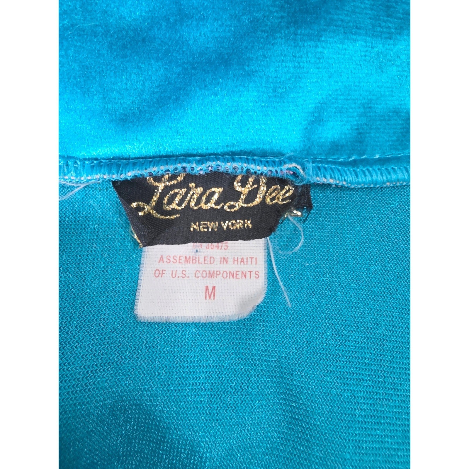 Vintage Lara Dee New York Teal Velour Floral Lace Ruffle Robe Nightgown Medium