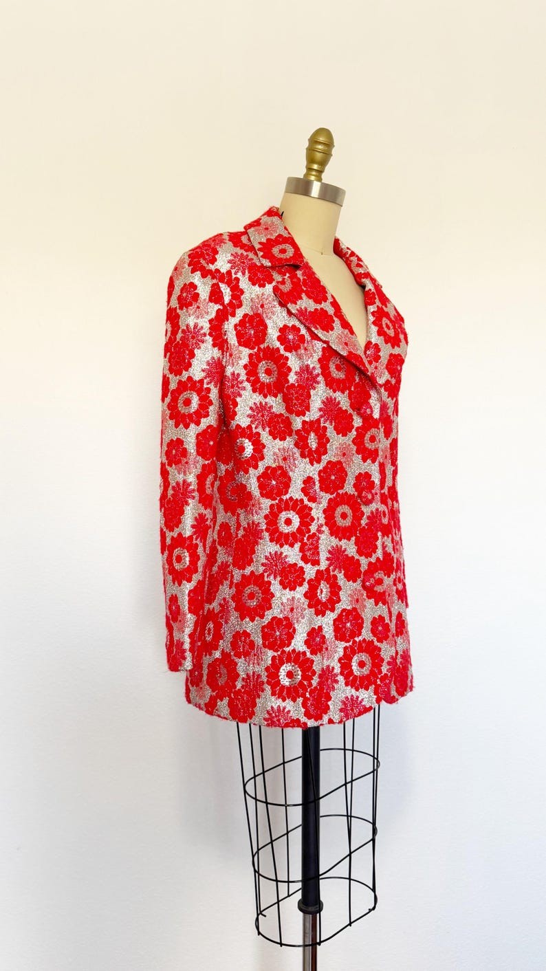 1960s Brocade Jacket / 1960s Lamè Jacket / Floral Jacket / Size Medium