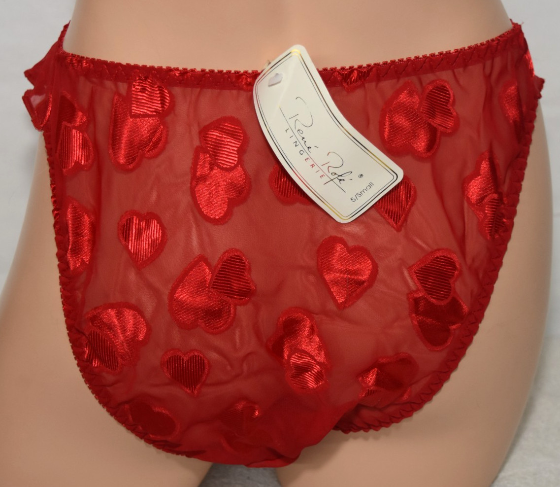 Vtg NWT Rene Rofe See Through Shiny Red Heart Panty Bikini Flutter Sz 5 Small