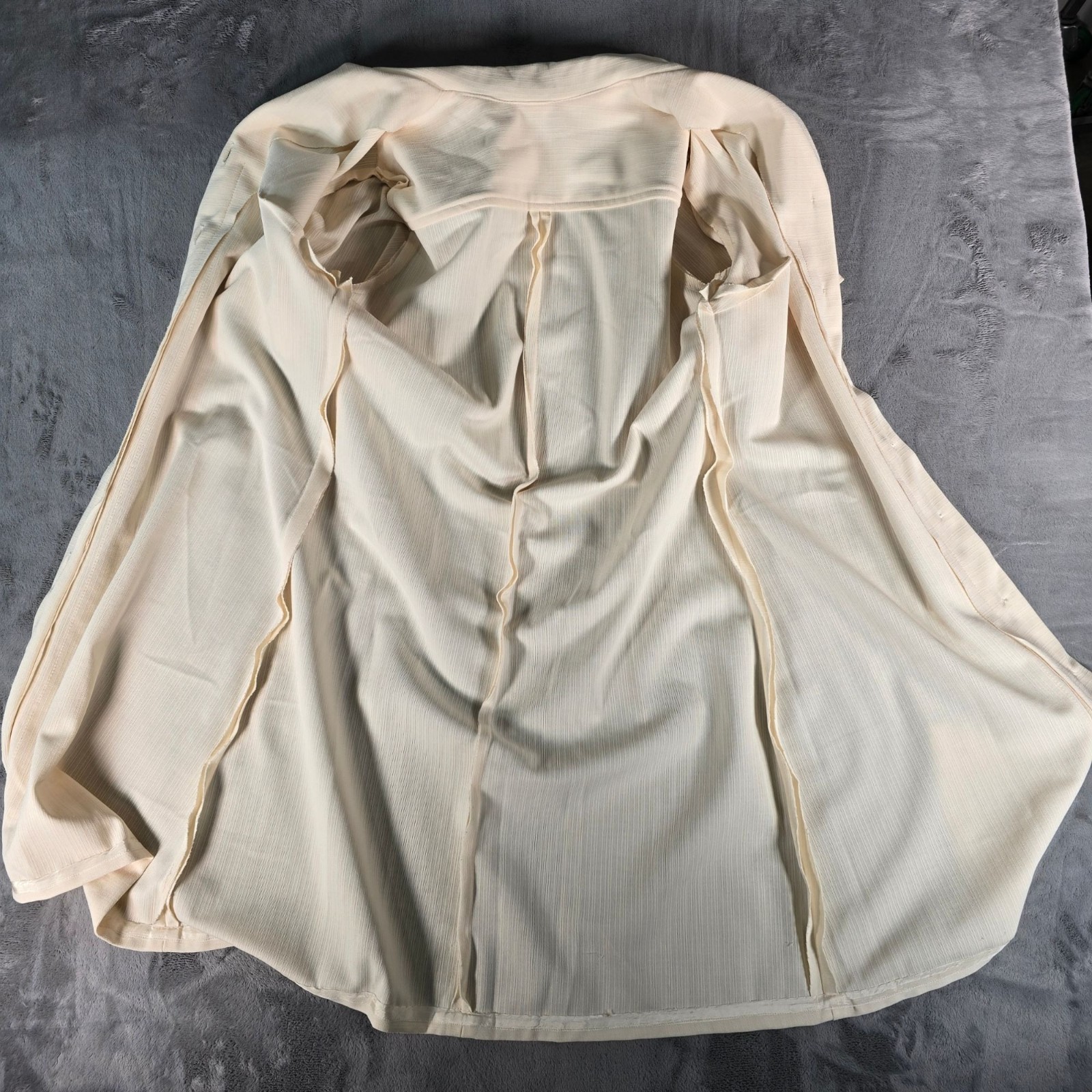 Vintage 1970s Ivory Knit A-Line Button Front Wide Collar Shirt Dress (Size 14/L)