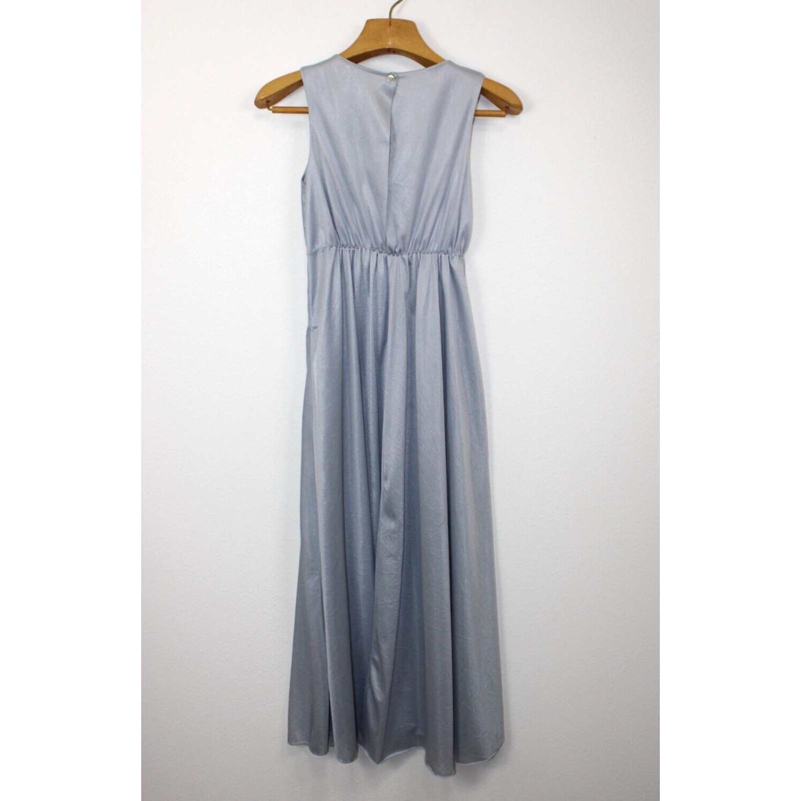 Nightgown Size S Vintage 70’s Silver Gray Satin Silky Long Full Flowy Women&rsquo;s