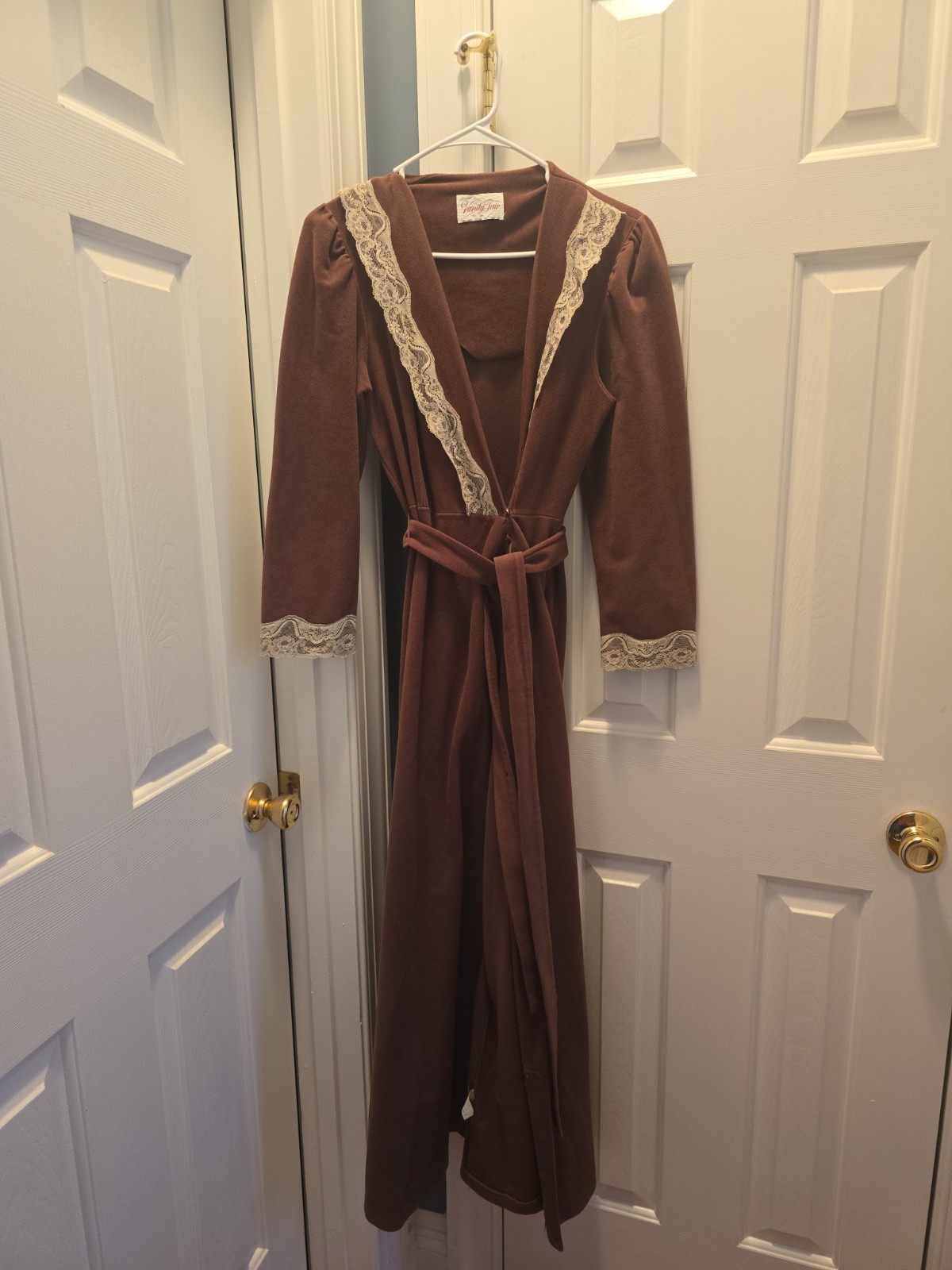 Vanity Fair Petite Vintage Chocolate Brown Dacron Polyester Velour Long Robe