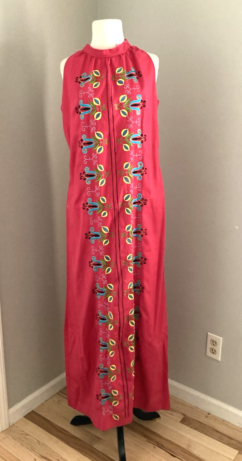 Vintage Bordados Mary Vi Mexican Embroidered Maxi Dress Peasant S