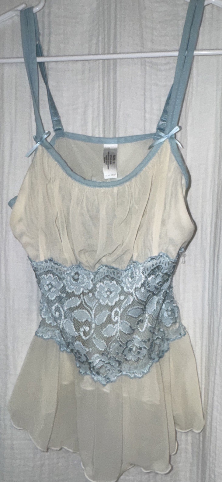 Ivory Blue Chiffon Lace Cami Tank Babydoll top small Dairy Fairy Whimsicore Y2K