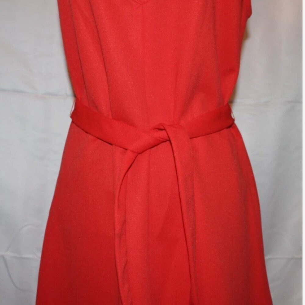 Russ Togs Red Orange Sleeveless Belted Dress M Back Zip Polyester Vintage &rsquo;70&rsquo;s