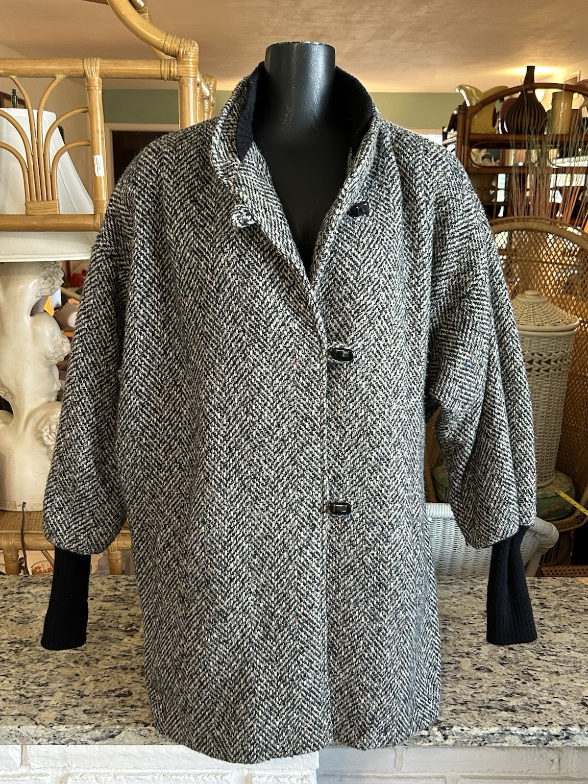 Vintage 80s New York Girl Wool Tweed Coat Women’s 16 Gray Multicolor Sweatshirt