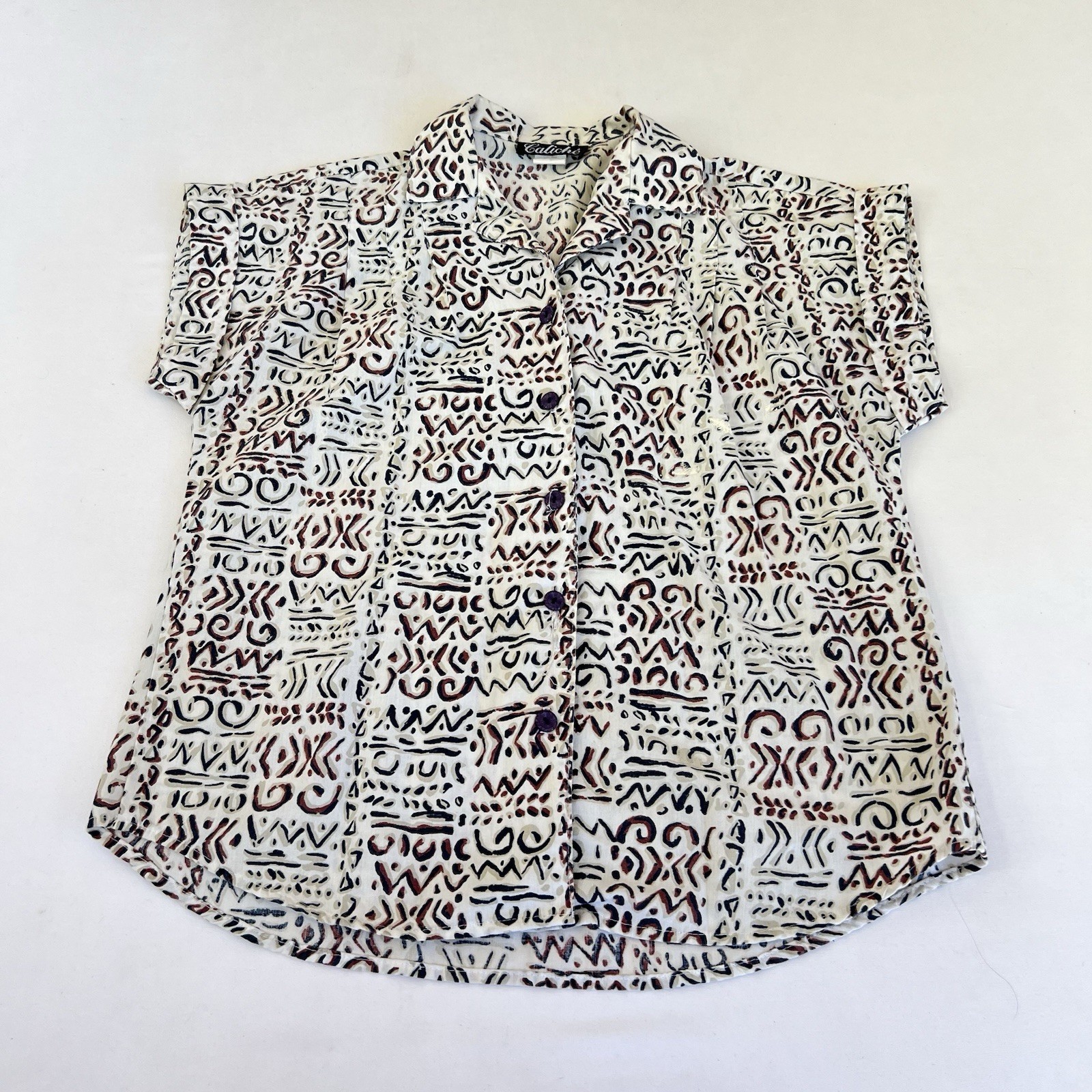 Vintage 80s Caliche Geometric Print Button Up Casual Shirt Sz S Bold Eclectic