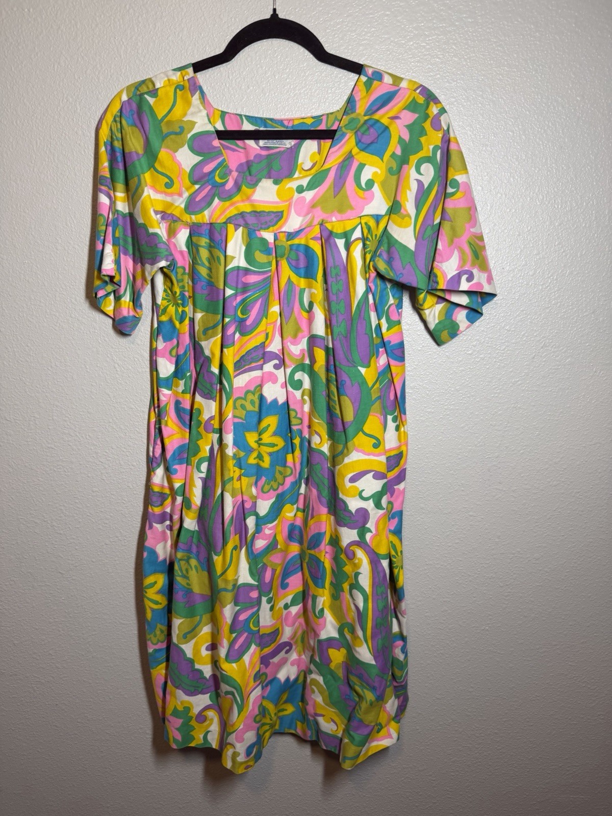 Vtg Sears MuuMuu Caftan Floral House Lounge Dress Medium Hawaiian 1970s Cotton