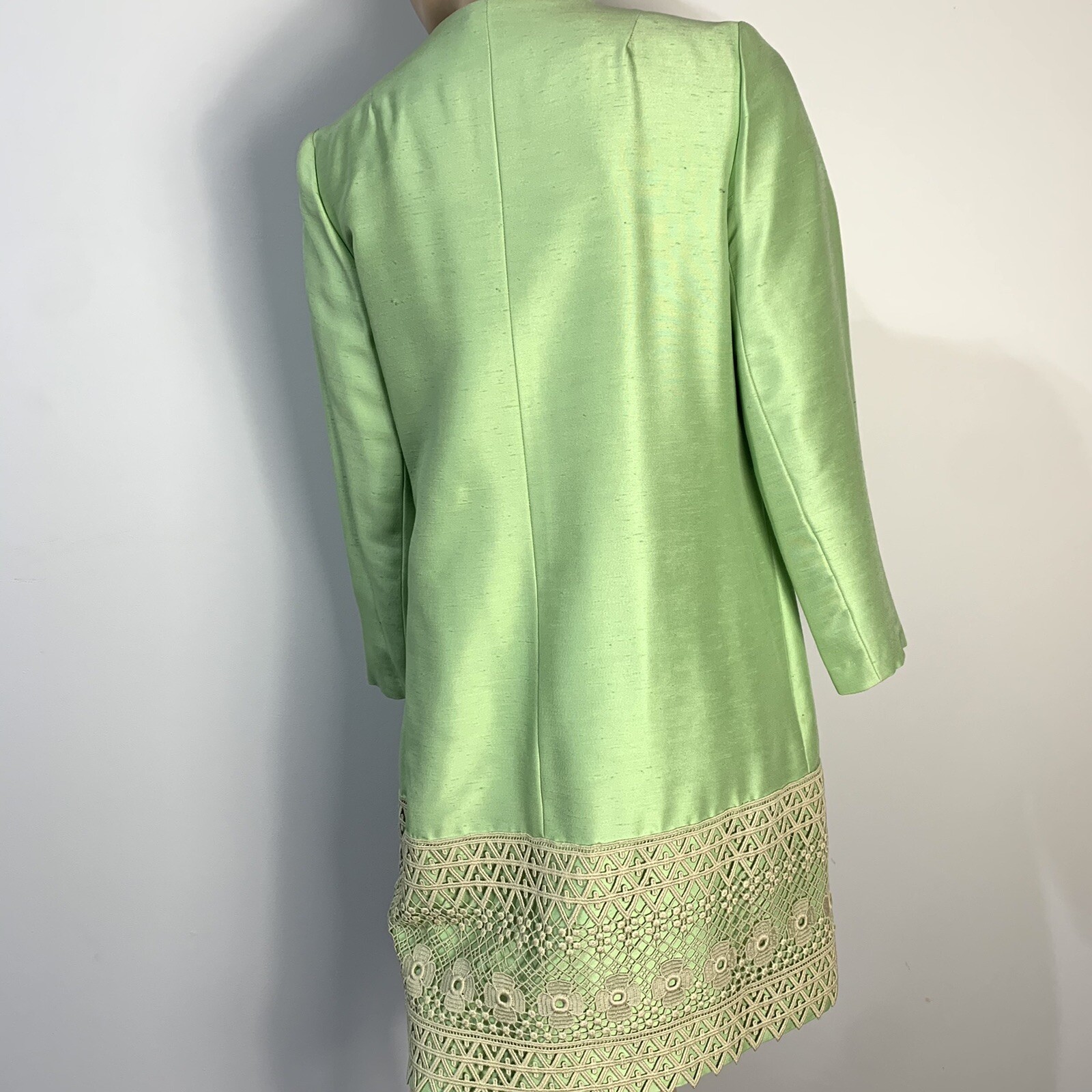 Vintage 60s Alfred Werber Suit Crochet Lace Shiny Dress Coat 12 See Description