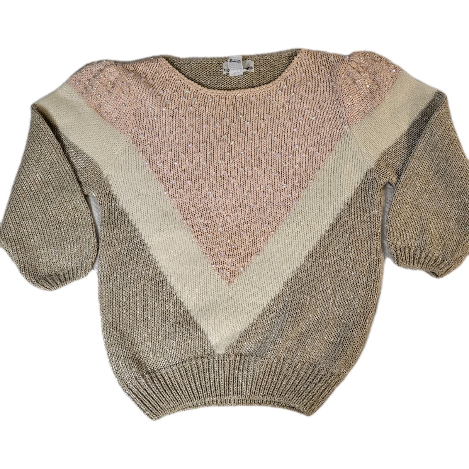 80s Vtg Angora Beaded Pullover Knit Grandma Sweater Women&rsquo;s M Pink Colorblock