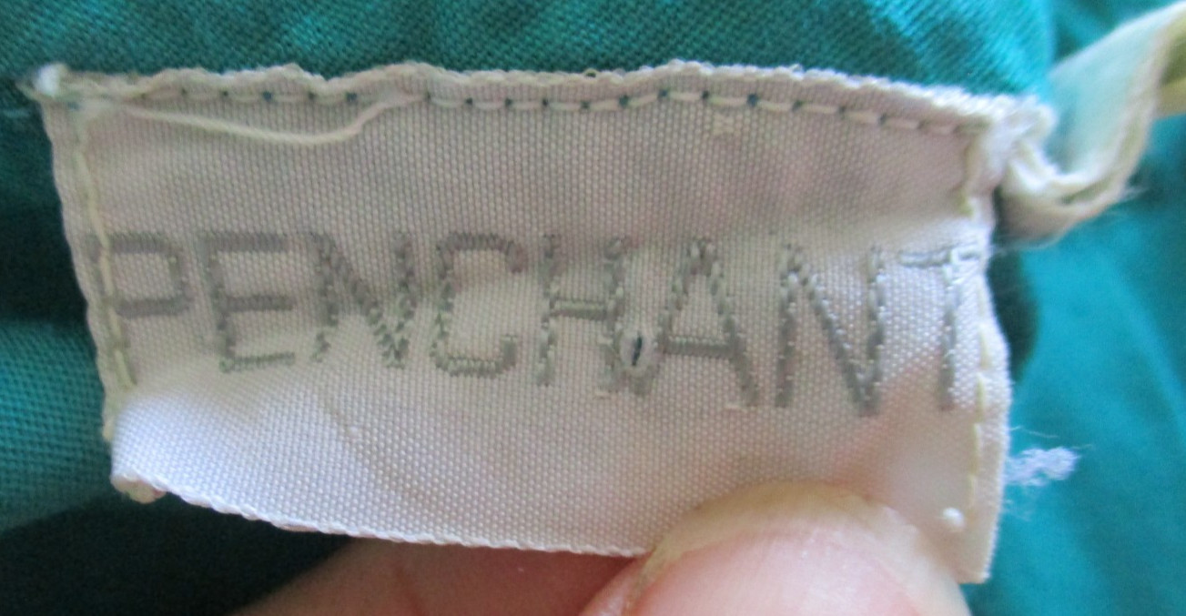 Vtg Penchant Dress Caftan M/L Women Teal Green Cotton Seascape Shell Embroidery