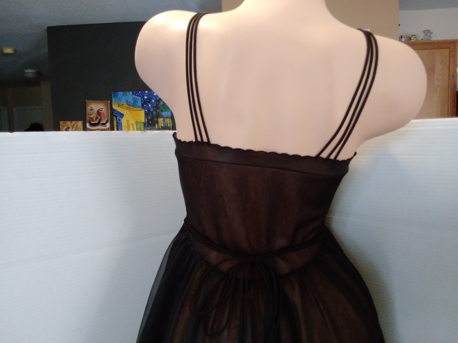 Vintage Elegant Black Kayser Chiffon Nylon Dress Slip Pleated Lingerie Size 32