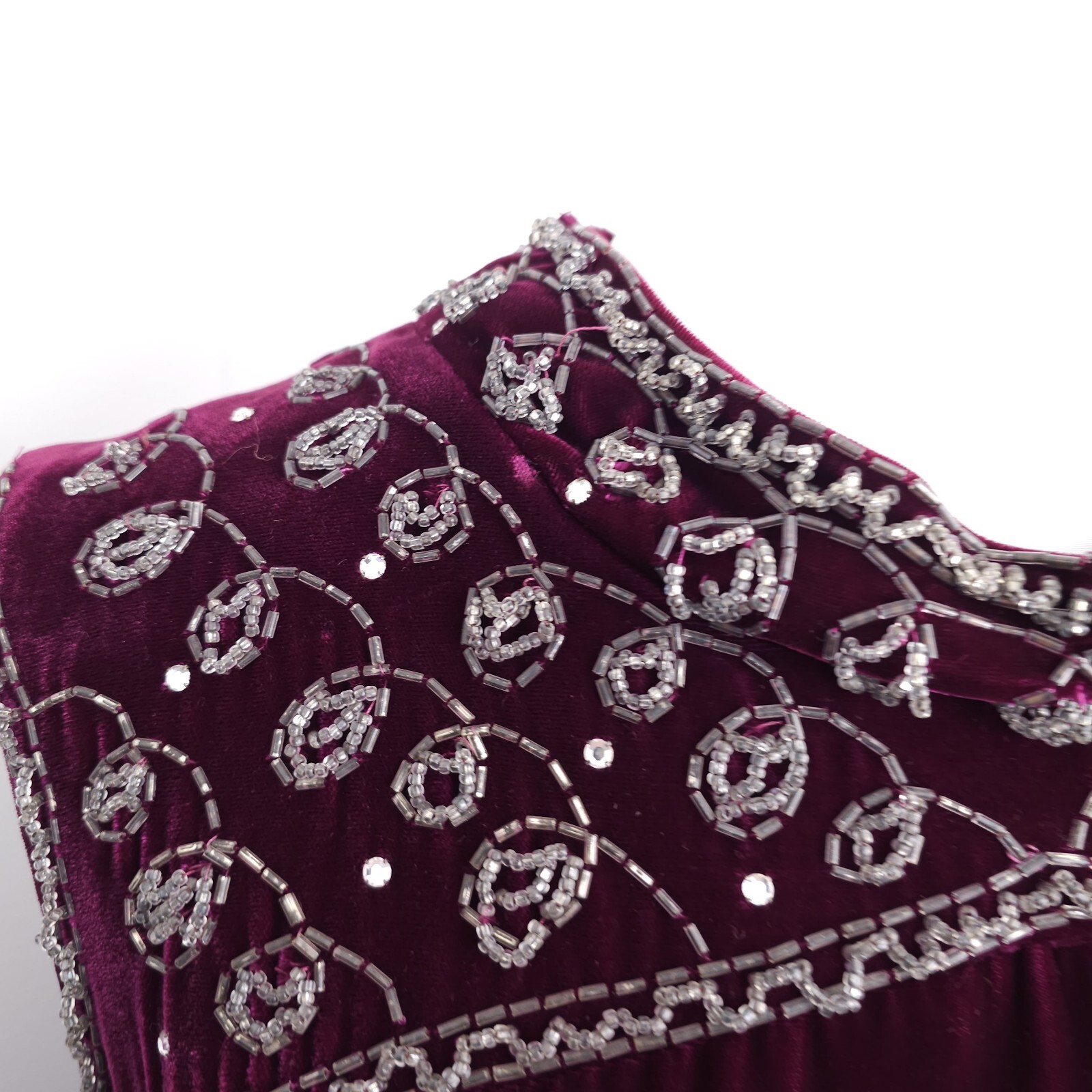 VTG 60s Velvet Goddess Bombshell Party Column Maxi Hostess Dress Purple Beaded