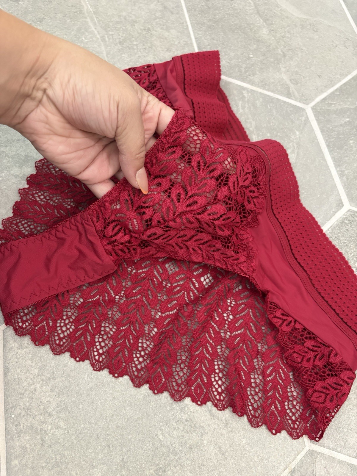 NEW Liquid Satin Panty High Rise Lace Hipster Red Panties XL NWOT