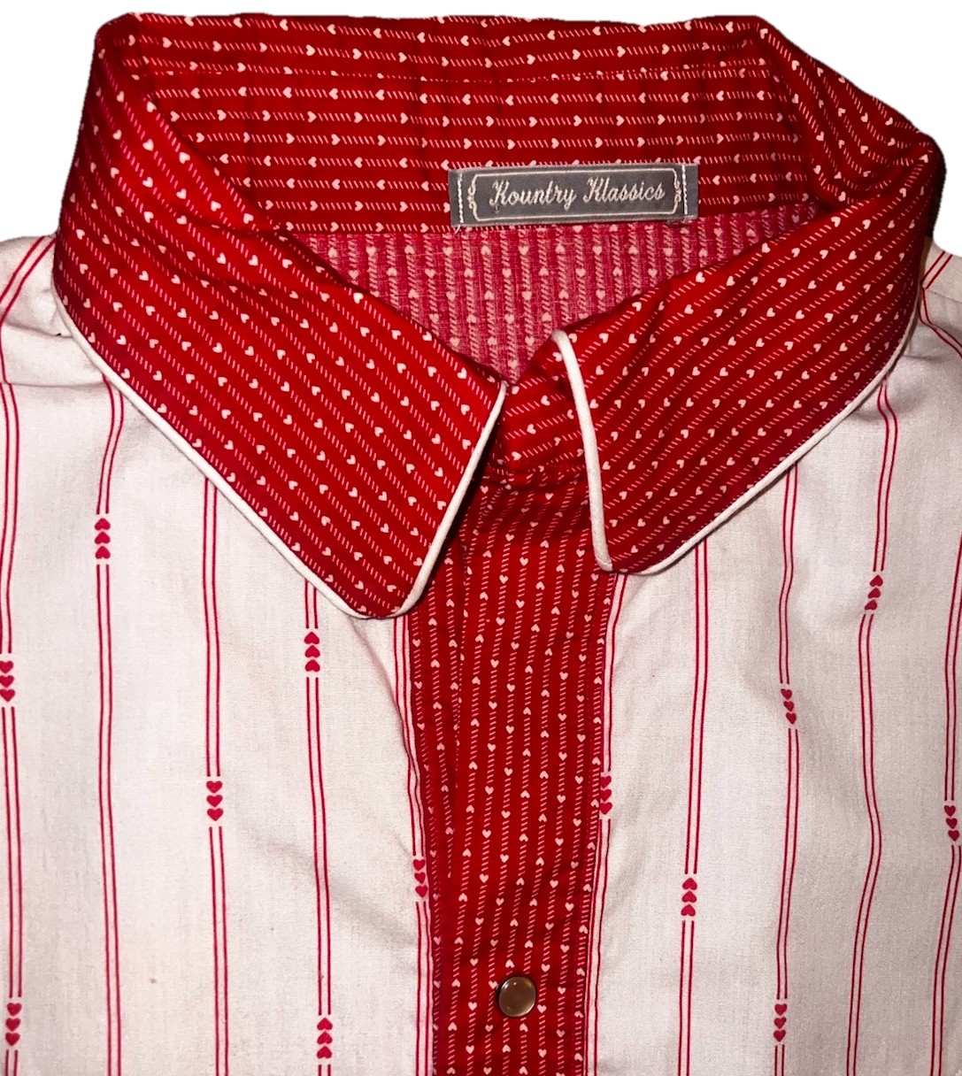Vintage 80s Heart Pattern Valentine&rsquo;s Day Men&rsquo;s Western Shirt L/XL Unisex