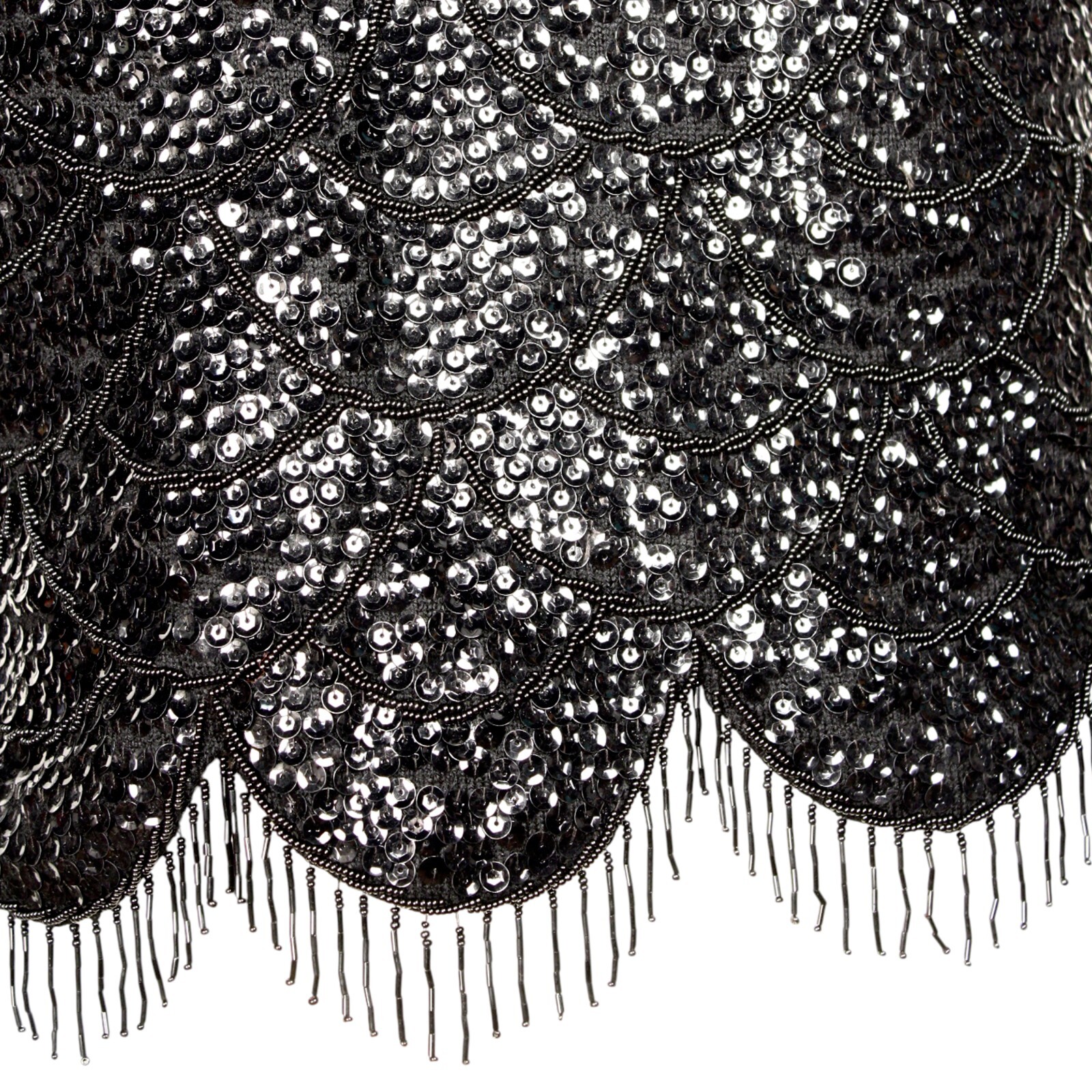 Vintage Black Sequin Bead Shell Top Scalloped Fringe Metal Zip B38 W36 – Hey Viv