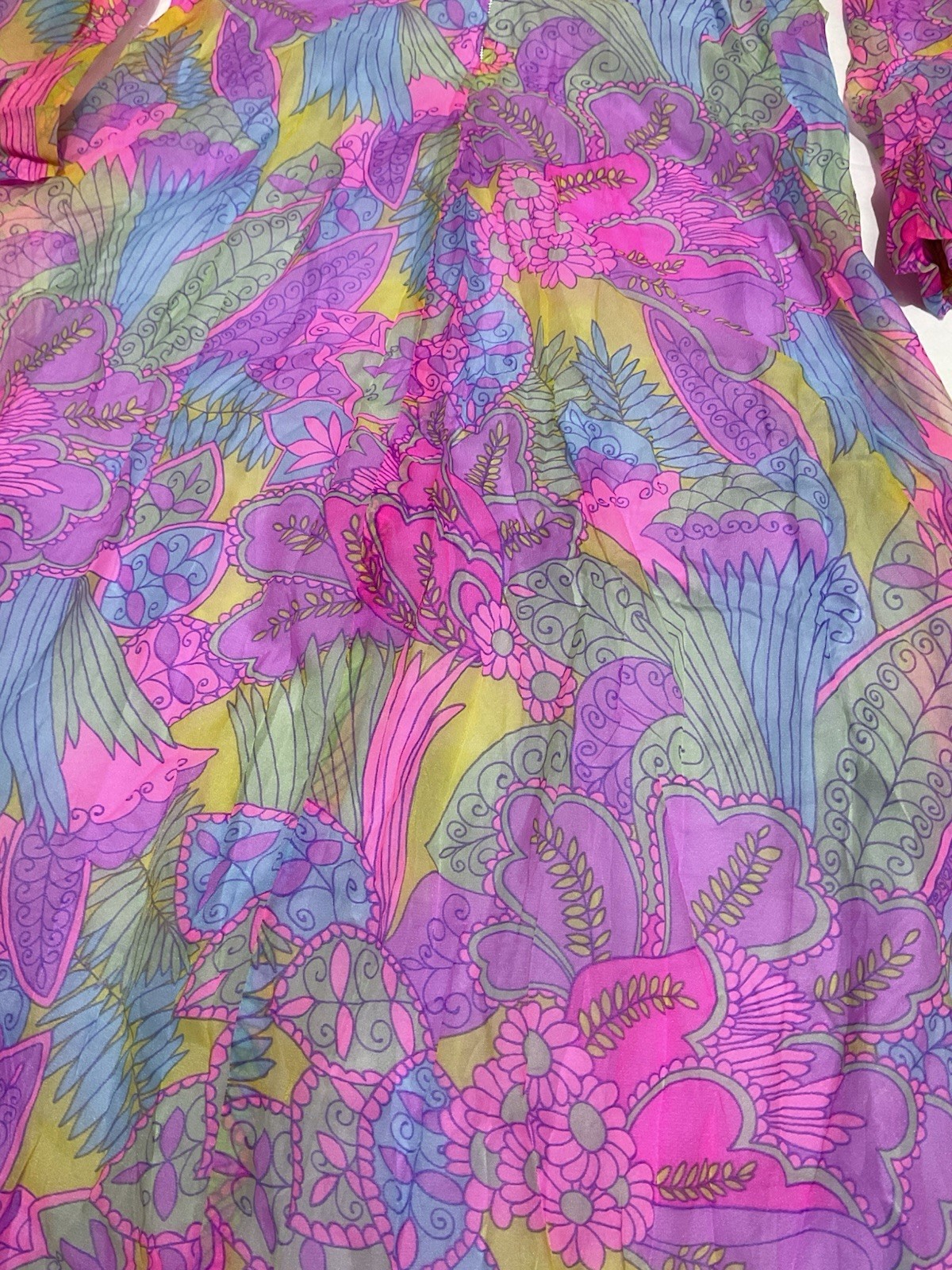 Vintage Bright Floral Maxi Dress Boho Psychedelic Handmade Ruffled