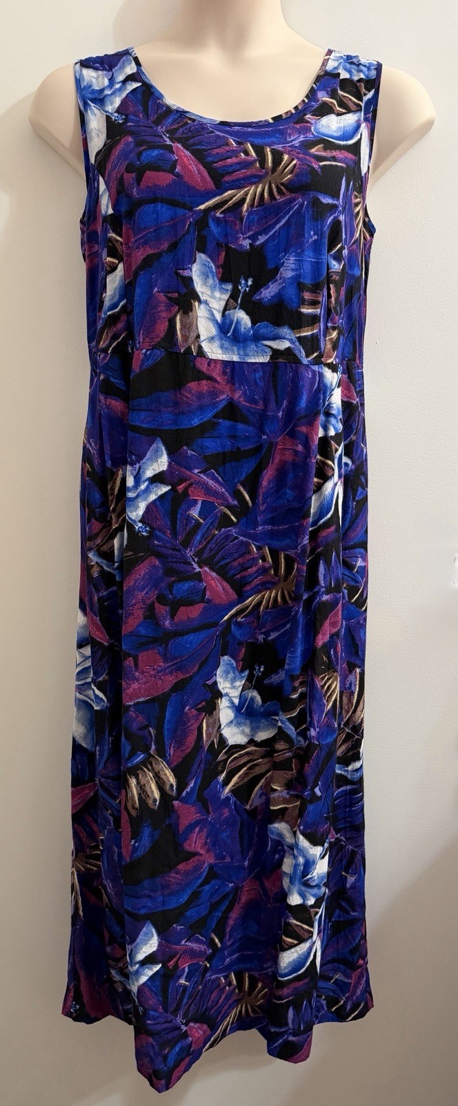 JAMS WORLD VINTAGE WOMENS BLUHARI FLORAL DRESS LARGE L HAWAIIAN RESORT CRUISE