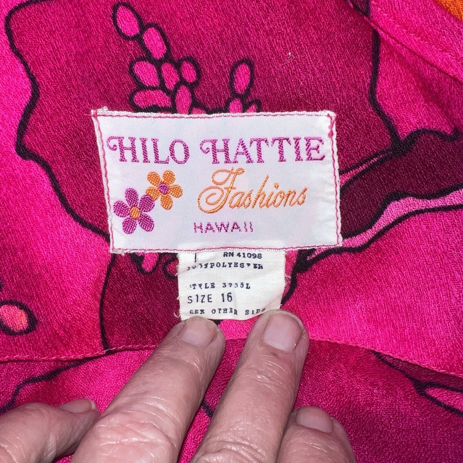 Vintage Hilo Hattie Fashions Hawaii Dress Size 16 MCM, Maxi Length Ruffle Neck
