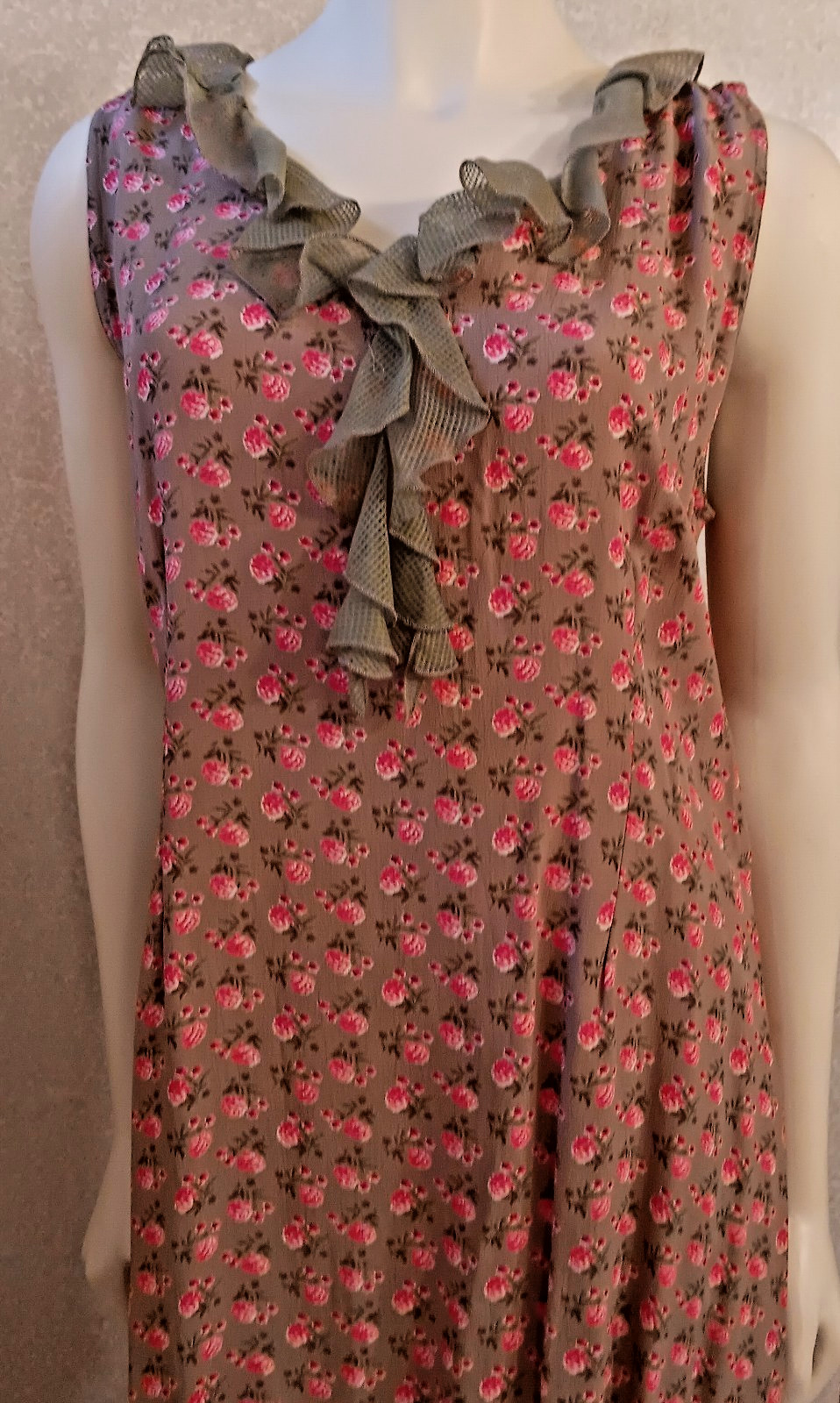 Vtg April Cornell, Rayon Midi/Maxi Summer Dress, Pistachio/Raspberry Red, NWT, L