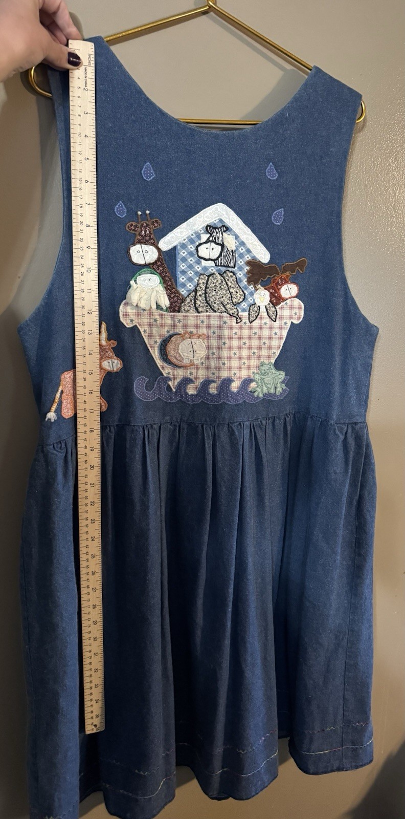 Vintage Patchwork Homemade Denim Look Noah’s Ark Dress See Measurements