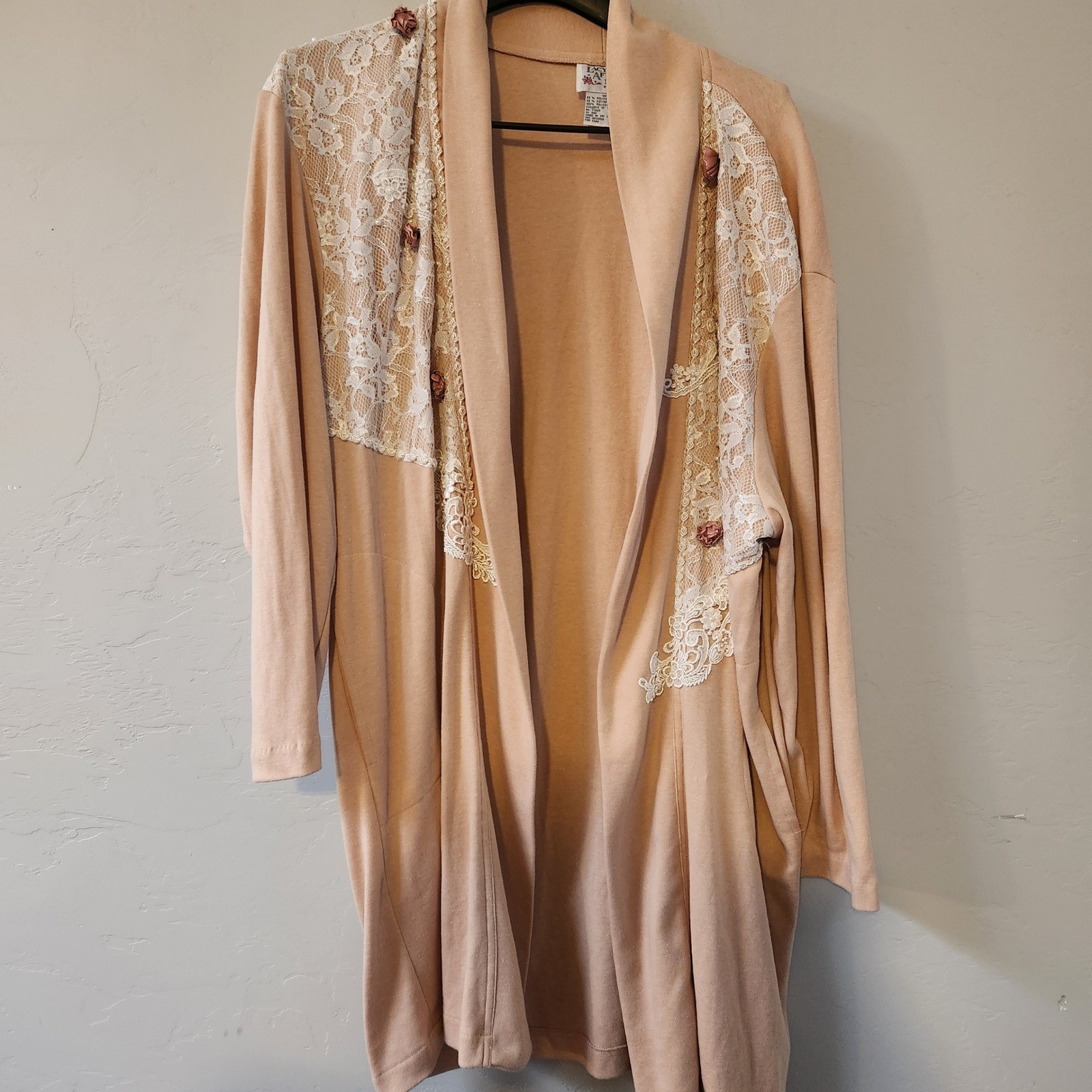 Vintage Lacy Afternoon Shell Kepler Lace Rosette Cardigan Peach Plus Size 1X