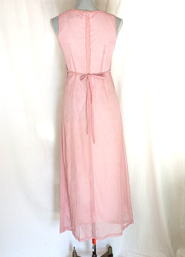 Feng Cai Peachy Pink Sheer 2 layer Short Sleeve Lace round neck Dress M L P2