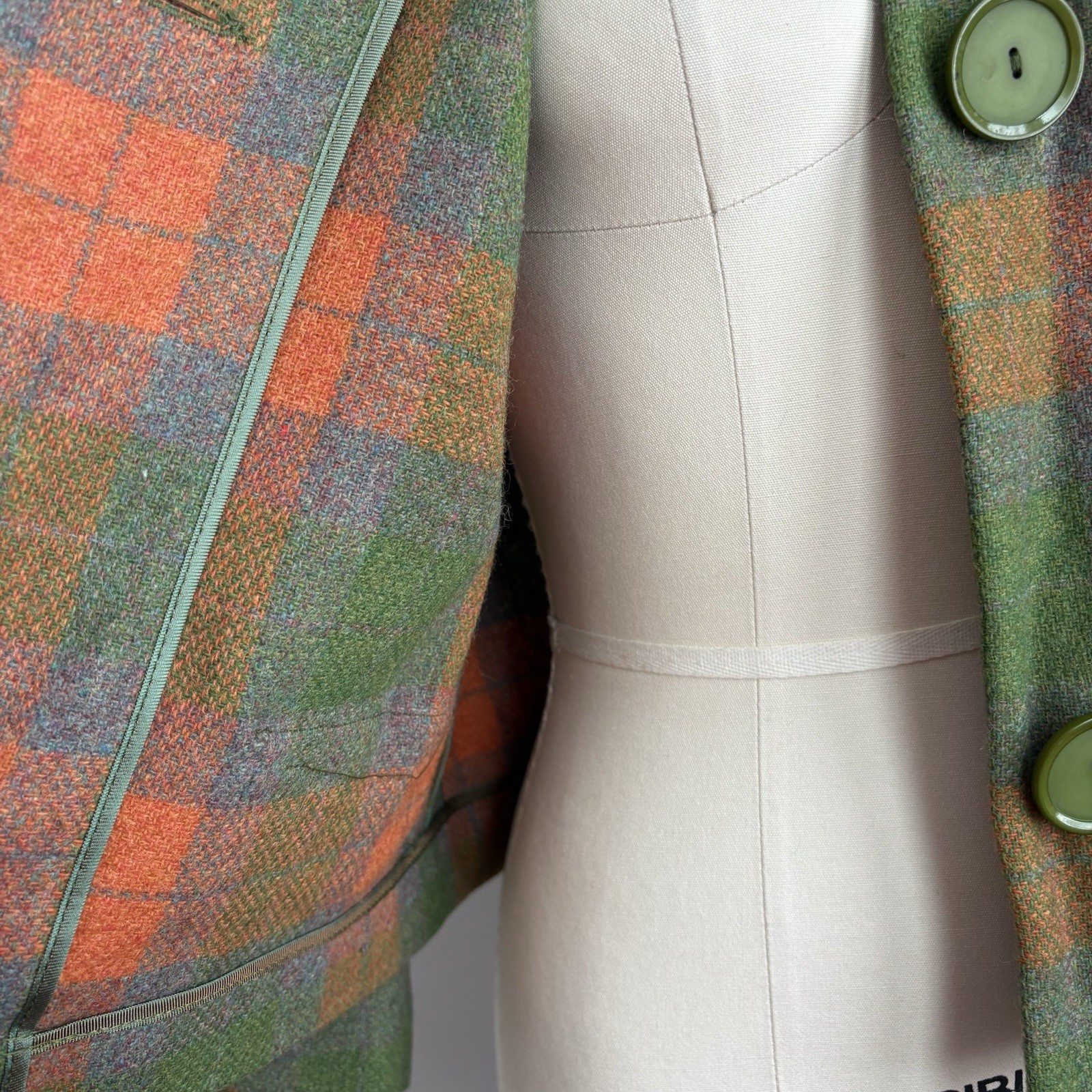 Vintage 1950’s Rainbow Plaid Wool Cropped Peter Pan collar Jacket XS/S