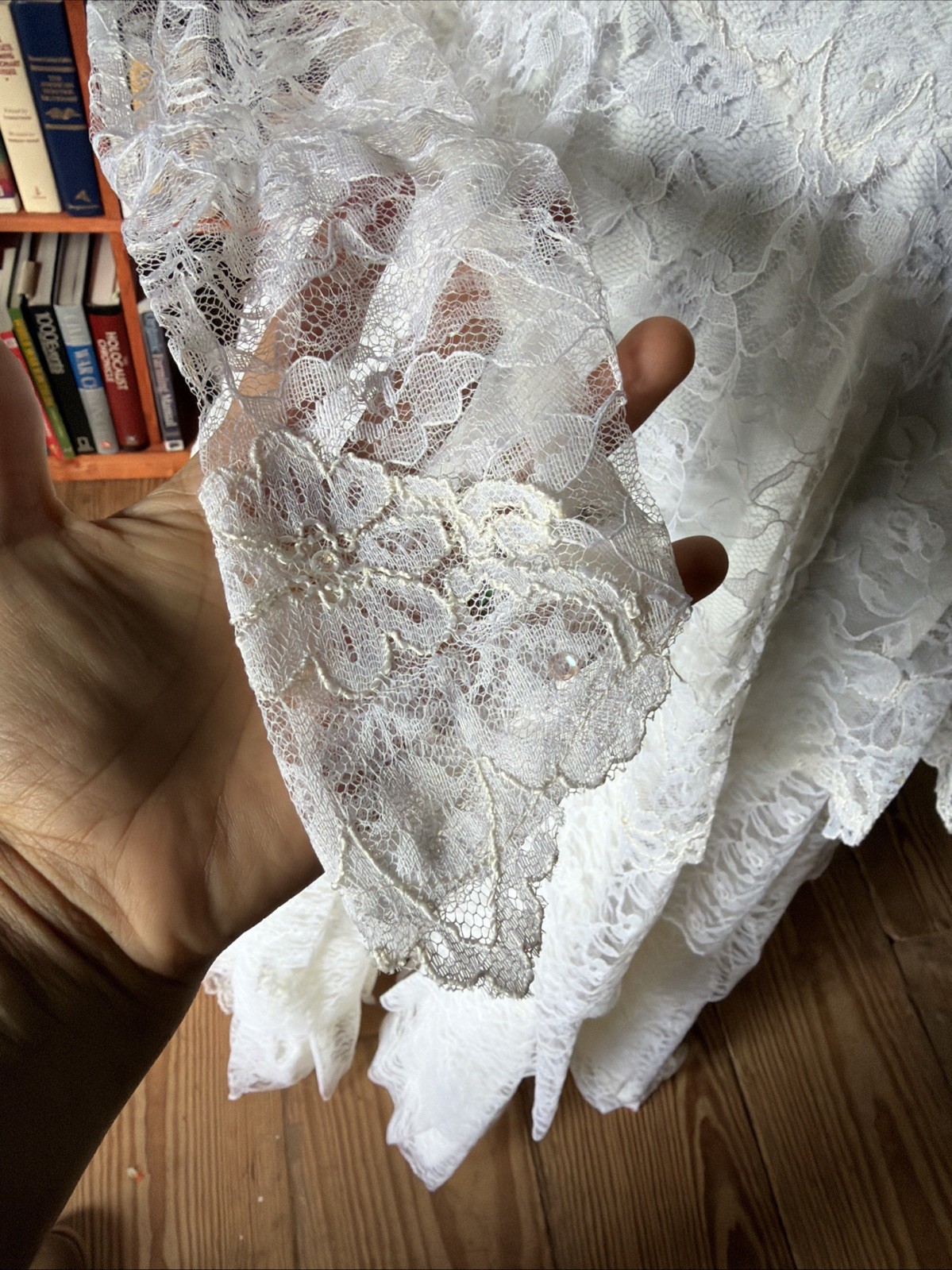 Bridallure Alfred Angelo Vintage Wedding Dress, Lace, Ruffled Tiered Long Sleeve
