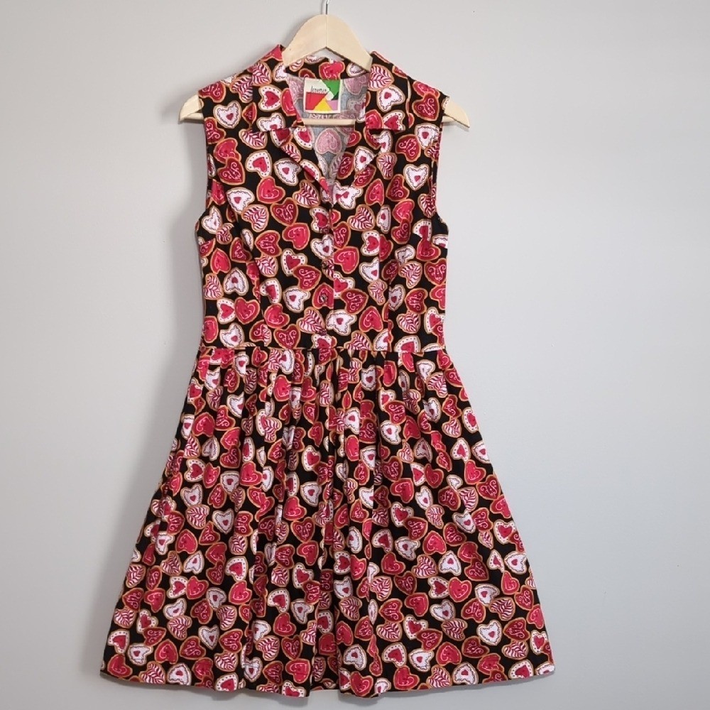 Vtg Style Fervour Modcloth Heart Cookie Dress Valentine&rsquo;s Day Retro Pinup Med Lg