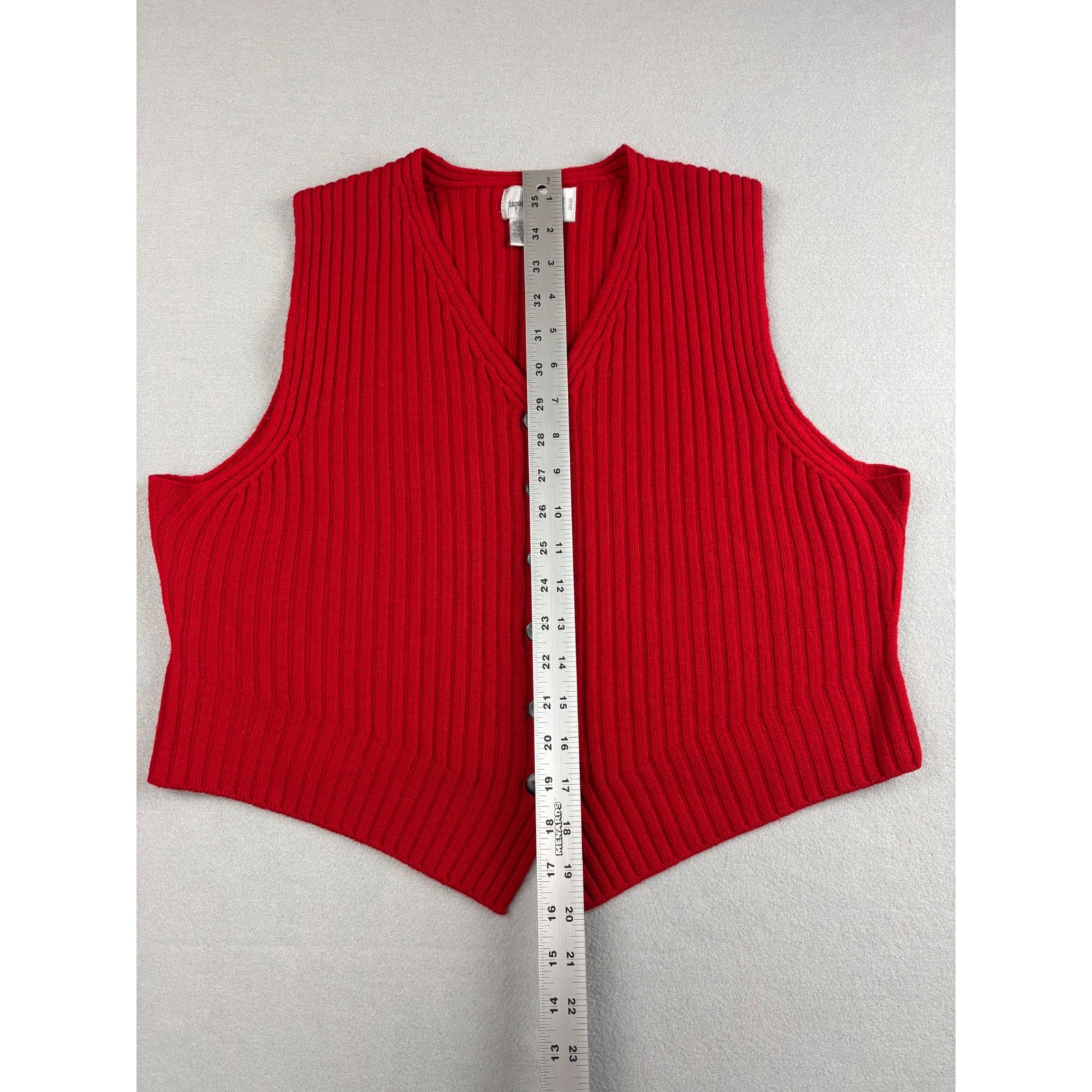 Jacqueline Ferrar Red Merino Wool Ribbed Sweater Vest Button Front Large Vintage