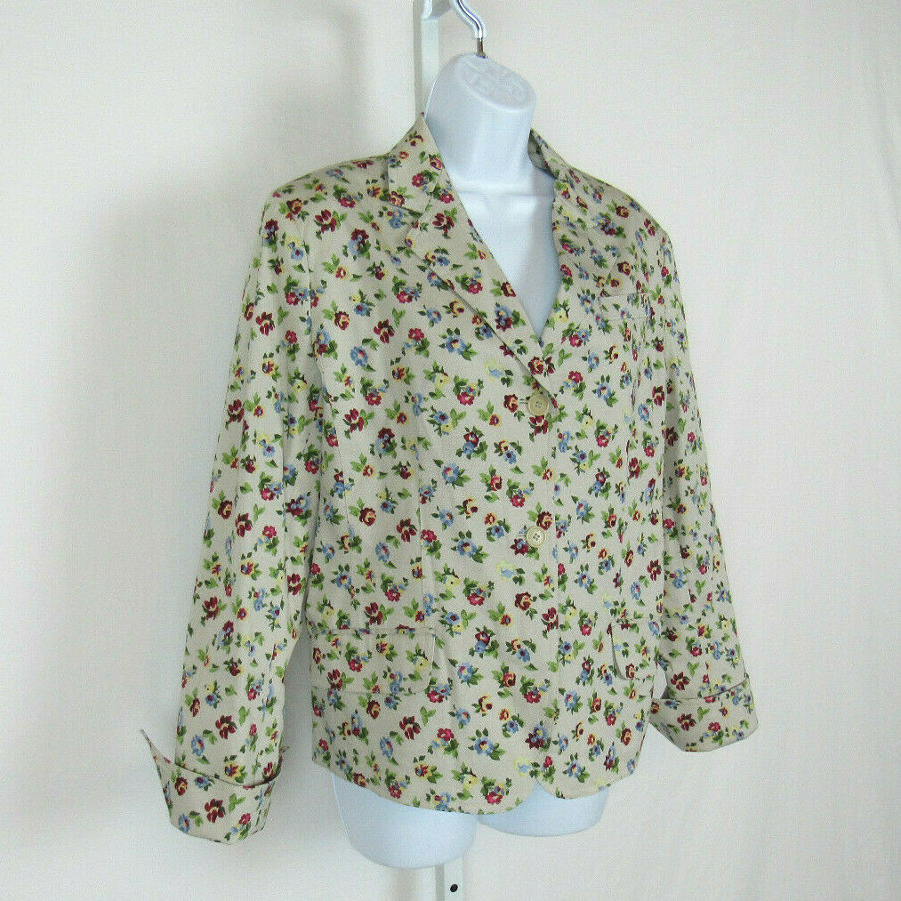VTG 1990s 2000s ANNE KLEIN FLORAL JACKET COTTON SPANDEX SIZE 12 PADDED SHOULDERS